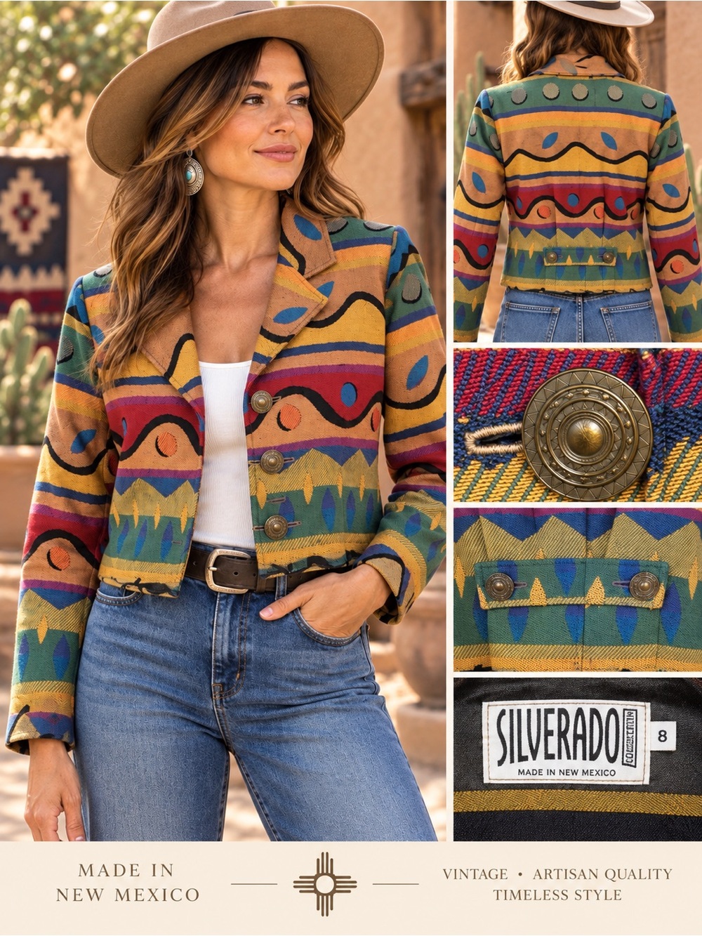 Vintage Silverado Southwestern Cropped Jacket XS Made in New Mexico